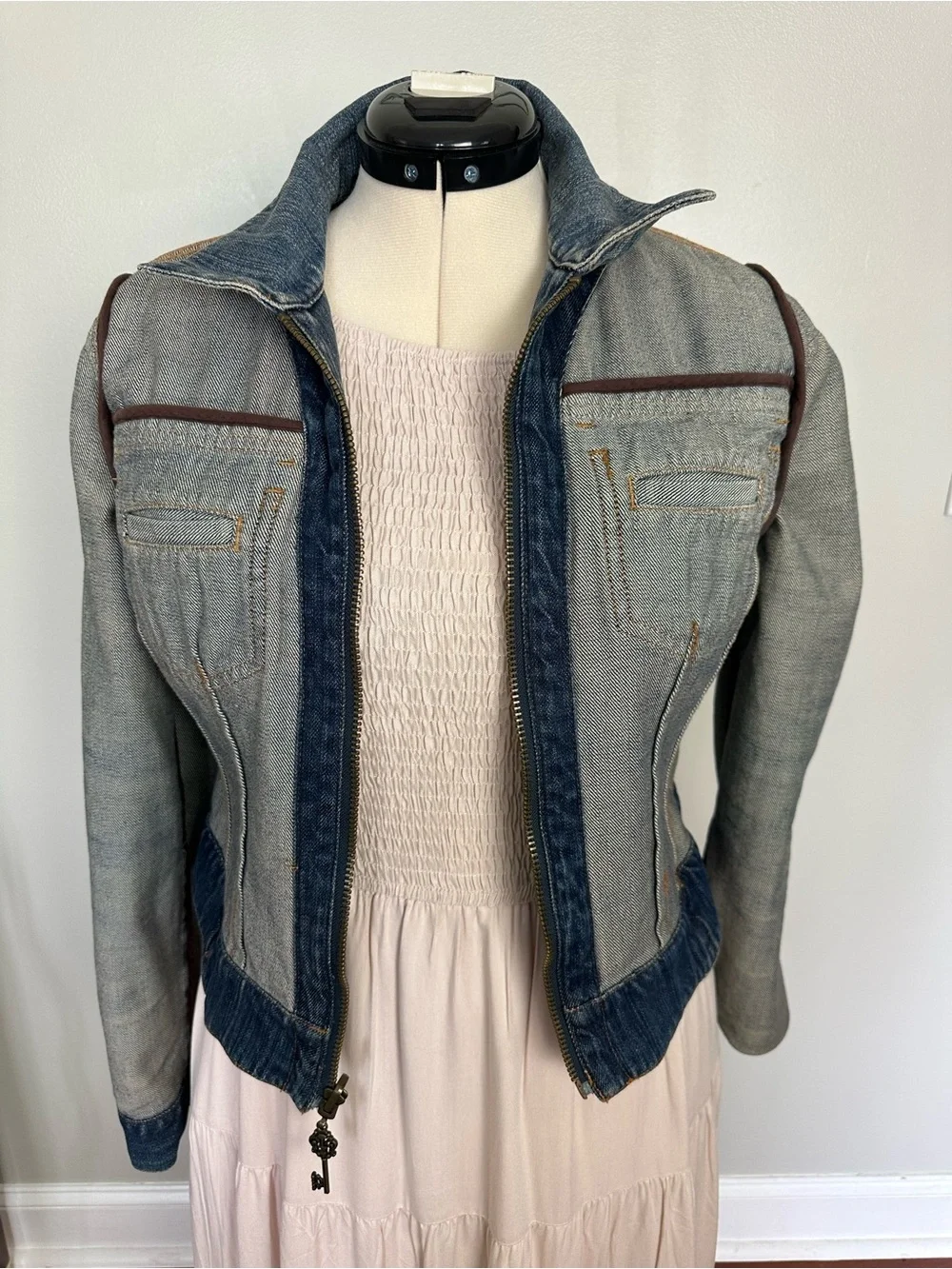 CAbi Reversible Denim Jean Jacket with printed Back Panel